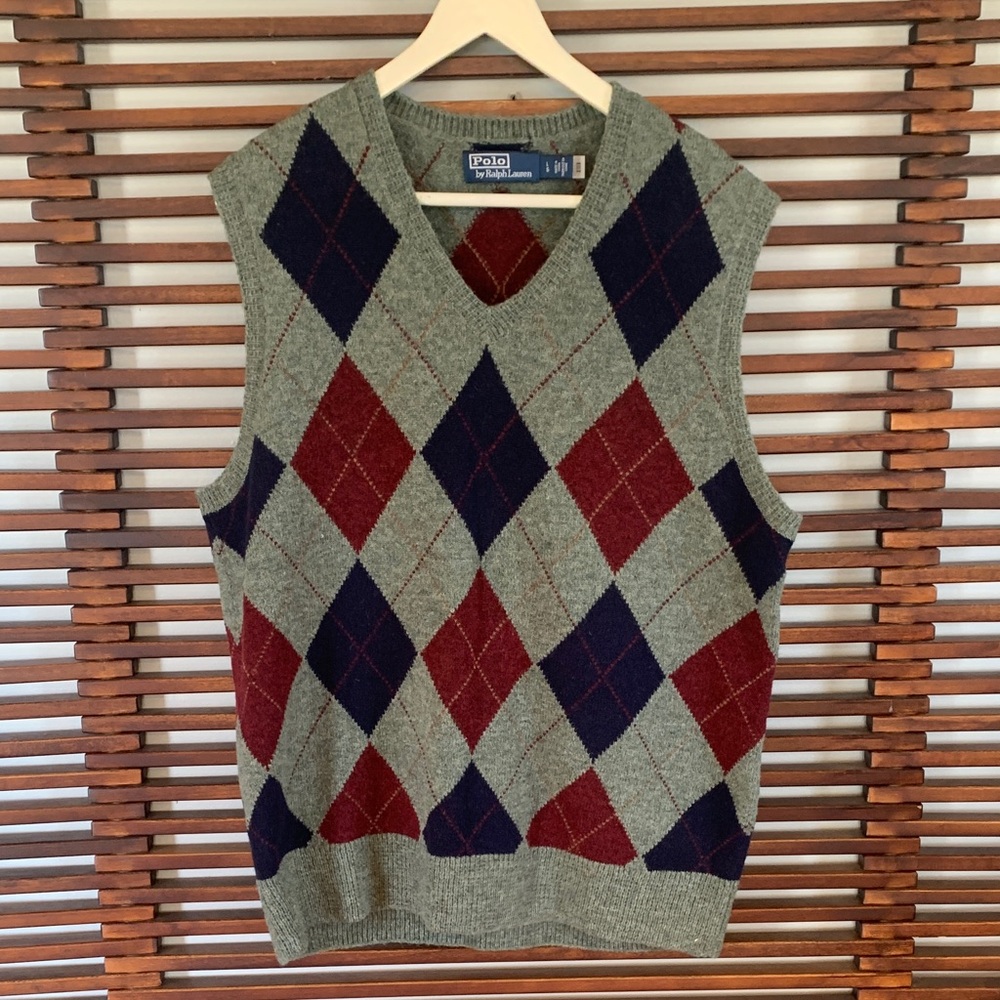 Polo by Ralph Lauren Gray Argyle Wool V-Neck Vest